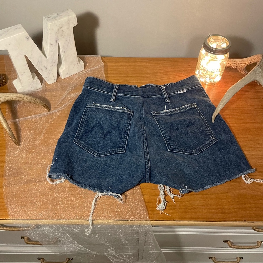 MOTHER Dark Blue Distressed Jean Shorts - Picture 2 of 6